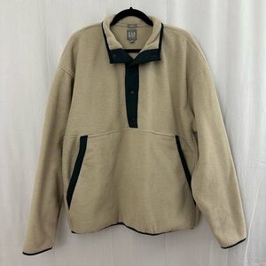 Gap Cream Sherpa Snap Button Fleece Pullover Sweatshirt Mens Size Large